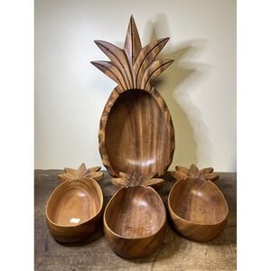 Blair Monkey Pod Set 4 Pineapple Bowls - Serving Bowl & 3 Small Appetizer Bowls
